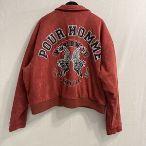 BoohooMAN Boxy Faux Suede Embroidered Varsity Jacket Size Large Men